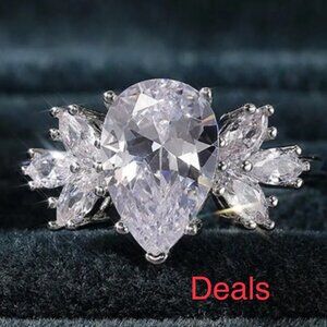 TEARDROP SILVER DIAMOND BRIDAL RING